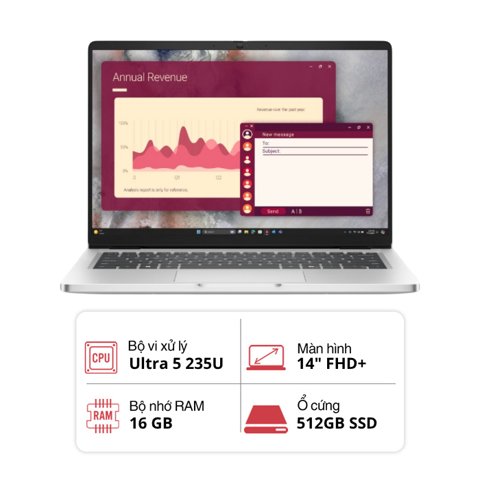 Laptop Dell Pro 14 PC14250 01MTXTPC14250.235U.10 (Intel Core Ultra 5 235U/ 16GB/ 512GB/ 14 inch FHD+/ Win 11 Home/ Bạc)