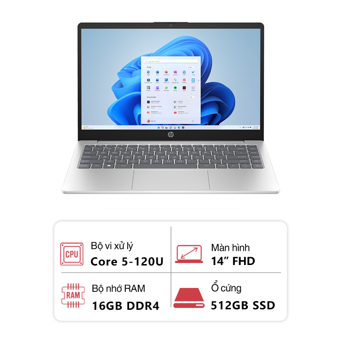 Laptop HP 14-ep1011TU 9Z2W3PA (Core 5-120U/ 16GB/ 512GB/ Intel Graphics/ 14 inch FHD/ Win 11/ Bạc)