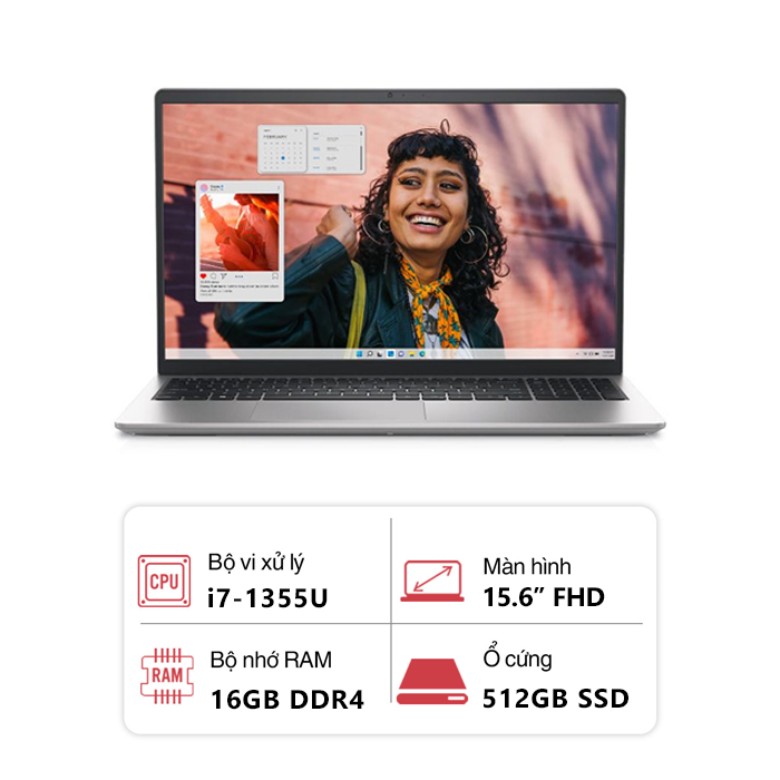 Laptop Dell Inspiron 15 3530 71053721 (i7-1355U/ 16GB/ 512GB/ 15.6 inch FHD/ Win 11/ Office/ Bạc)