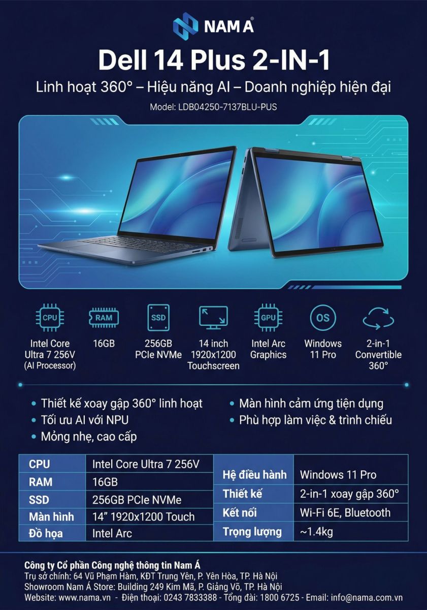 Dell 14 Plus 2-IN-1 Core™ Ultra 7 256V 1TB SSD 16GB 14" (1920x1200) TOUCHSCREEN WIN11
