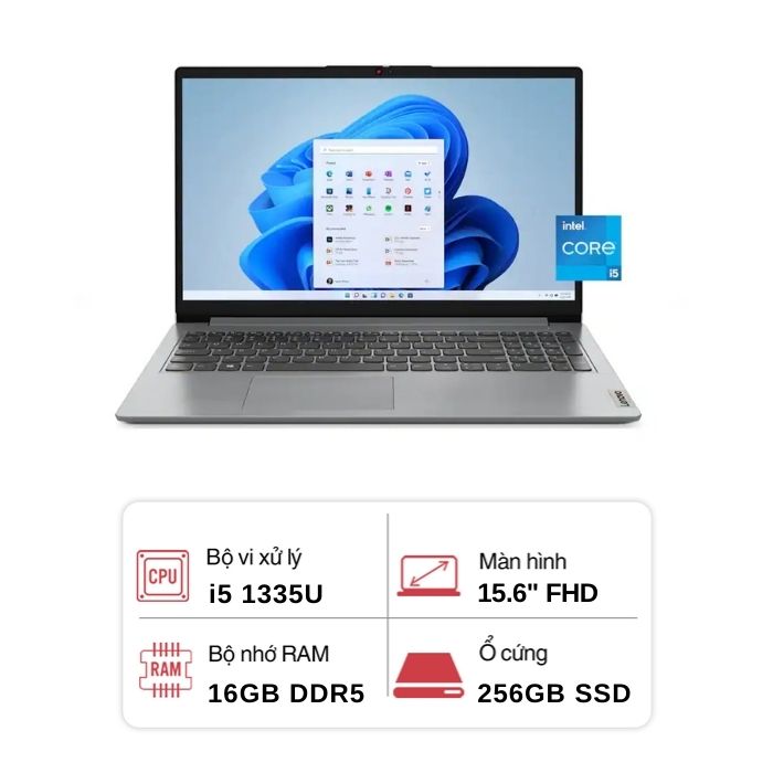 Laptop IdeaPad 1 15IRU7 15.6" FHD Notebook 83B40008US (Intel Core i5-1335U 1.3GHz / 16GB DDR5 RAM / 256GB PCIe SSD / Wi-Fi 6 / Webcam / Windows 11 Home) 1