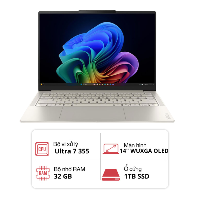 Laptop Lenovo Yoga Slim 7 14ILL10 83QM002EVN (Core Ultra 7 355/ 32GB/ 1TB/ 14 inch WUXGA OLED/ Win 11/ Office/ Trắng ngà)