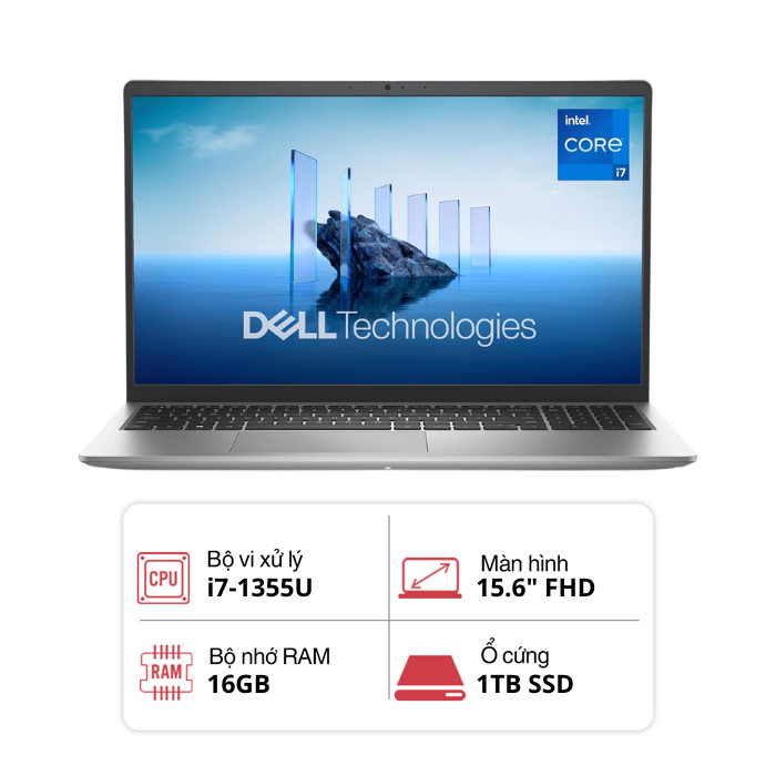 Laptop Dell Inspiron LDC15250-7292BLK-PUS (Corei7-1355U/ 16GB/ 1TB/ Backlit KB finger print/ 156” FHD Touch/ Win 11/ Black)