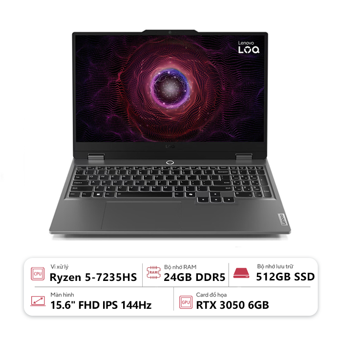 Laptop Lenovo LOQ 15ARP9 83JC007JVN (AMD Ryzen 5-7235HS/ 24GB/ 512GB/ RTX 3050 6GB/ 15.6