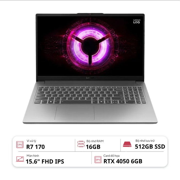 Laptop Lenovo LOQ 15ARP10E 83S000DDVN (Ryzen 7 170/ 16GB/ 512GB/ RTX 4050 6GB/ 15.6 inch FHD IPS/ Win 11/ Xám)