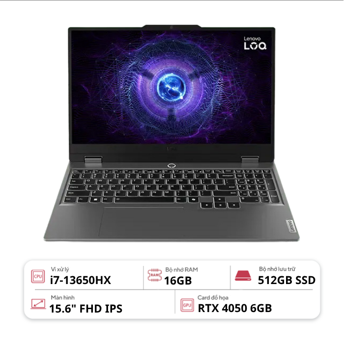 Laptop Lenovo LOQ 15IRX9 83DV01ALVN (i7-13650HX/ 16GB/ 512GB/ RTX 4050 6GB/ 15.6 inch FHD IPS/ Win 11/ Xám)